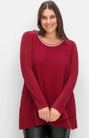 Sheego Blusenshirt mit doppellagigem Vorderteil, dunkelrot, Gr.40/42