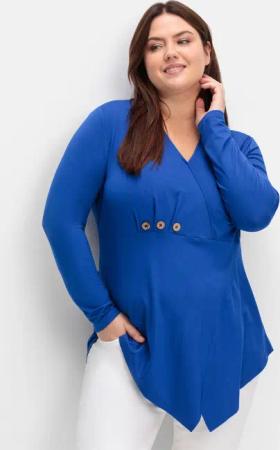 Sheego Longshirt in Wickeloptik, mit Zierknöpfen, blau, Gr.40/42