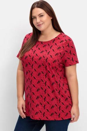 Sheego Shirt aus Jersey, mit Alloverdruck, rot gemustert, Gr.44