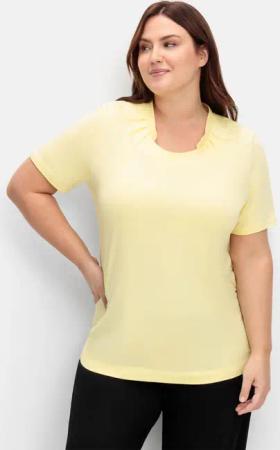 Sheego Shirt mit Faltenpartie am Stehkragen, hellgelb, Gr.40