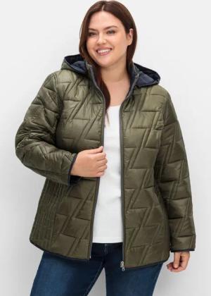 Sheego Wendesteppjacke mit Kapuze und Stehkragen, khaki, Gr.46