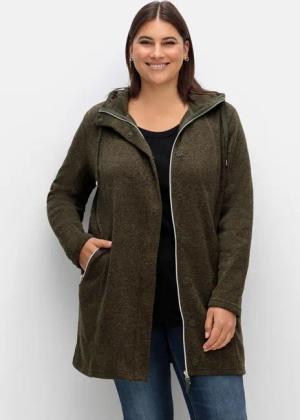 Sheego Fleecejacke mit Kapuze, in Melange-Optik, dunkeloliv meliert, Gr.40/42