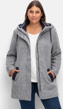 Sheego Lange Kapuzenjacke mit Kontrastdetails, grau meliert, Gr.40