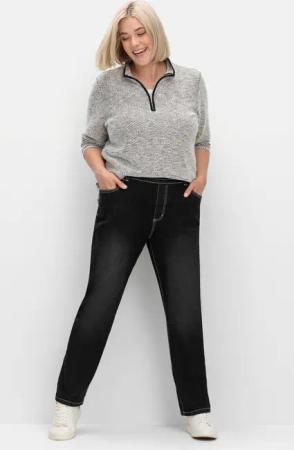 Sheego Gerade Jeans mit Rundum-Dehnbund, black Denim, Gr.46