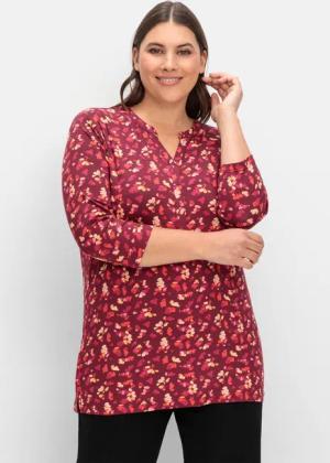 Sheego 3/4-Arm-Shirt mit Blumendruck, aus Viskosejersey, weinrot gemustert, Gr.48/50