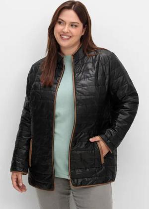Sheego Steppjacke mit Stehkragen und Kontrastdetails, schwarz, Gr.56