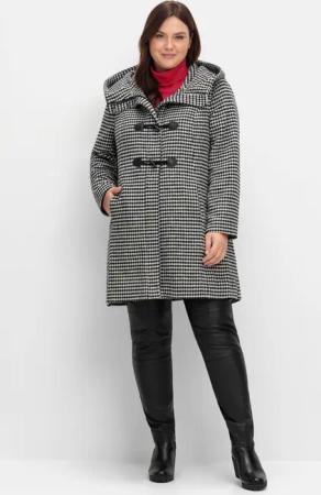 Sheego Dufflecoat in A-Linie, mit Hahnentrittmuster, schwarz-grau, Gr.42
