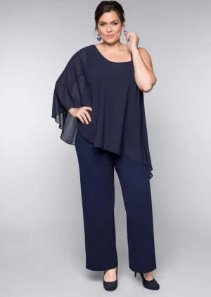 Sheego Overall im Lagenlook mit Fledermausärmel, marine, Gr.52