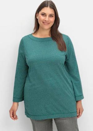 Sheego 3/4-Arm-Shirt mit grafischem Minimaldruck, tiefgrün gemustert, Gr.50