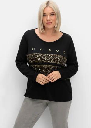 Sheego Langarmshirt mit Ösen- und Nietenverzierung, schwarz, Gr.46