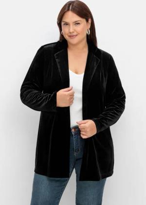 Sheego Samtblazer in offener Form, schwarz, Gr.42