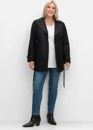 Sheego Kurzer Trenchcoat mit Gürtel, wasserabweisend, schwarz, Gr.46