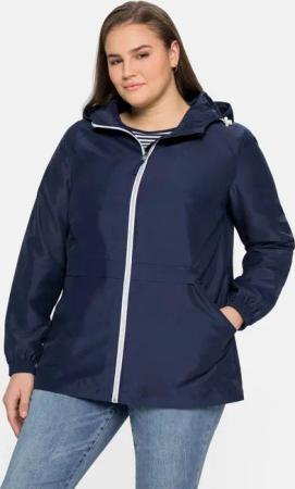 Sheego Übergangsjacke aus Microfaser, mit Kapuze, marine, Gr.42