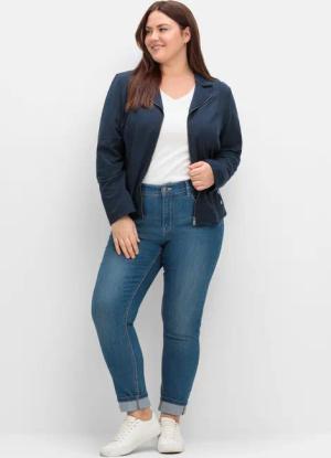 Sheego Kurzer Sweatblazer mit Reverskragen und Zierknöpfen, nachtblau, Gr.50