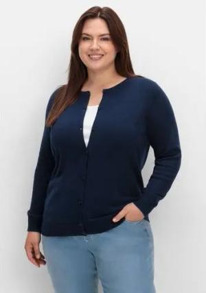 Feinstrickjacke mit Rundhalsausschnitt und Knopfleiste, marine, Gr.44
