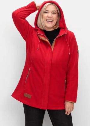 Sheego Fleecejacke mit Kapuze und Kontrastdetails, rot, Gr.46
