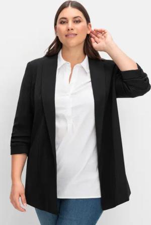 Sheego Langer Blazer mit Schalkragen und gerafftem 3/4-Arm, schwarz, Gr.46