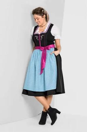 Dirndl mit Schürze und Bluse 3tlg., schwarz-türkis, Gr.40