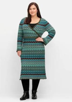 Strickkleid in Wickeloptik, mit Unterkleid, dunkeloliv gemustert, Gr.58