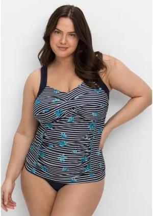 Gestreiftes Tankini-Top mit Shaping-Einsatz, marine gestreift, Gr.44D