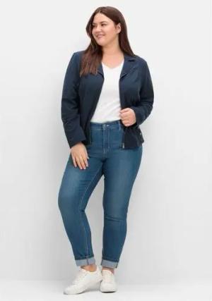 Kurzer Sweatblazer mit Reverskragen und Zierknöpfen, nachtblau, Gr.56