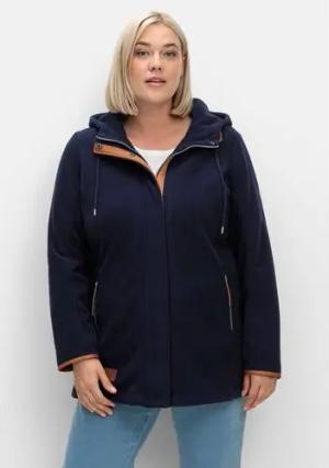 Fleecejacke mit Kapuze und Kontrastdetails, marine, Gr.54