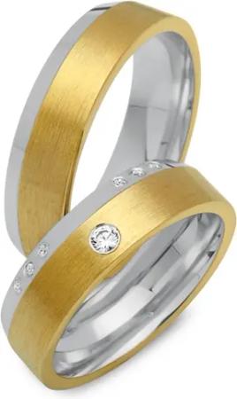 Trauringe 14K Gelb- Weissgold 16 Brillanten