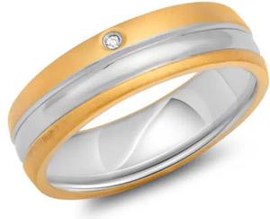 Edelstahlring teilvergoldet 6mm Zirkonia
