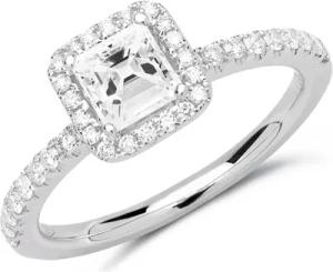 585er Weißgold Halo Ring mit Diamanten