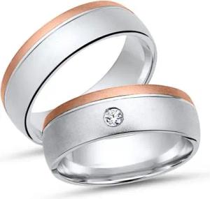 Trauringe 333er Weiss- Rotgold mit Brillant