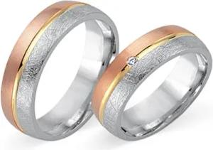 Eheringe 333er Tricolorgold mit Diamant