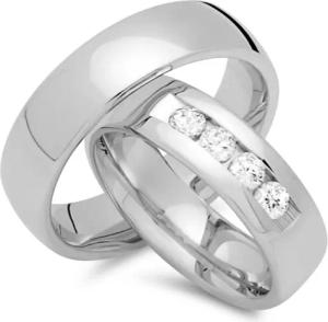 Trauringe 750er Weissgold 4 Diamanten