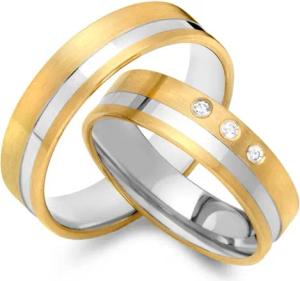Trauringe 585er Gelb- Weissgold 3 Diamanten