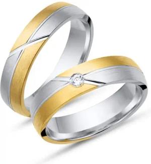 Trauringe 333er Gelb- Weissgold mit Diamant