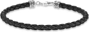 Geflochtenes, schwarzes Lederarmband Verschluss Silber