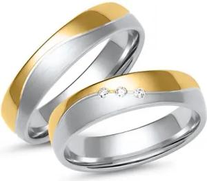 Eheringe aus Weiß- und Gelbgold mit 3 Diamanten