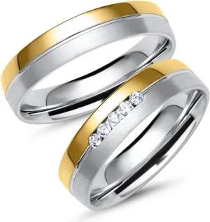 Eheringe aus Gelb- und Weißgold mit 5 Diamanten