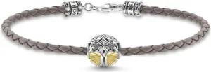 Armband aus grauem Leder mit Lebensbaum-Bead aus Silber