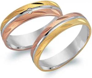 Trauringe 333er Tricolorgold mit Brillant