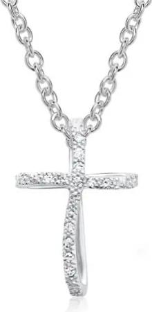 585er Weißgold-Kette Kreuz 14 Diamanten