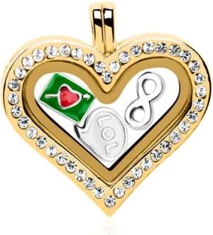 Herz Medaillon Charms Silber gold Set