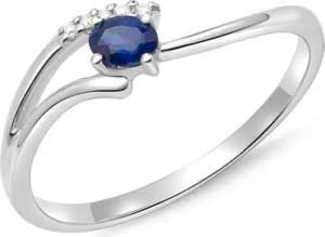 585er Weißgold Ring mit 5 Diamanten und Saphir