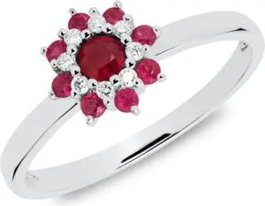 Ring Blüte aus 585er Weißgold mit Rubinen und Diamanten