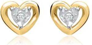 585er Gelbgold-Ohrringe Herz 2 Diamanten