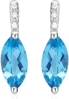 14K Weißgold Ohrstecker Blautopas 6 Diamanten