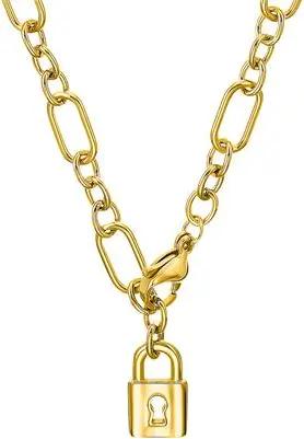 Figaro Damenkette aus Edelstahl mit Schloss, IP Gold