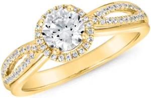 Goldener Halo Verlobungsring für Damen, gravierbar