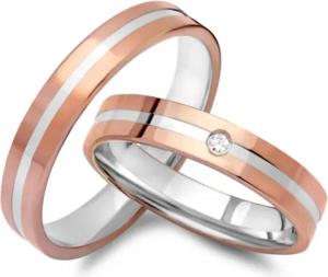 Trauringe 333er Rot- Weissgold mit Diamant