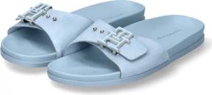 Tommy Hilfiger Pantoletten für Damen - Gr. 40 - blau - Rauleder,Glattleder