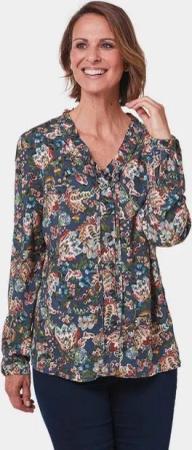 GOLDNER Druckbluse Druckbluse mit raffinierter Ausschnittlösung